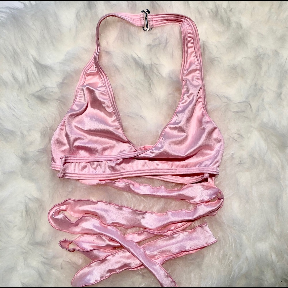 iheart raves pink wrap tie top.